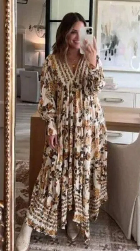 FREE PEOPLE Rows Of Roses Maxi Dress in Ivory Combo Size X-Small - Image 3