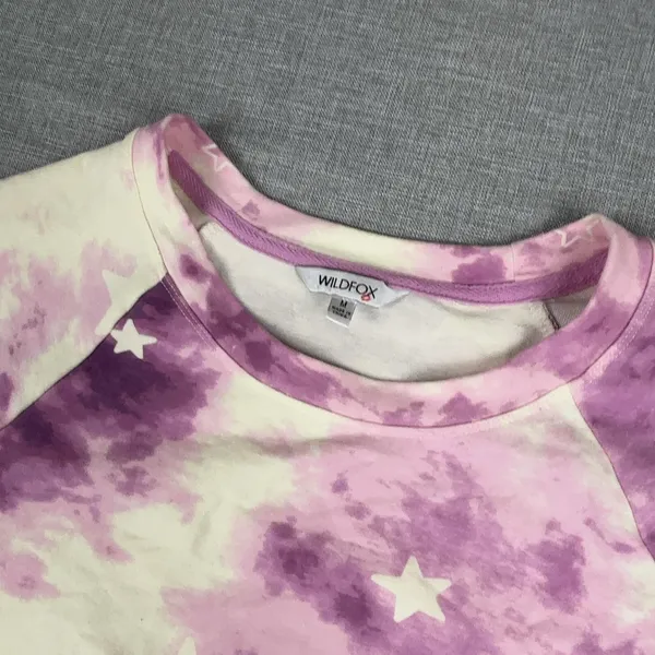 Wildfox Sweatshirt Womens Medium Pink Star Tie Dye Crewneck Fleece Pullover - Image 2
