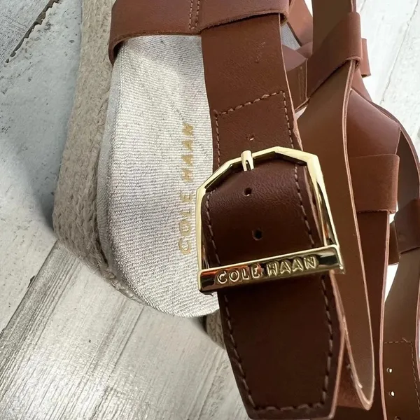 Cole Haan Crystal Espadrille Wedge Sandal Brown Leather NEW Size 8 - Image 7