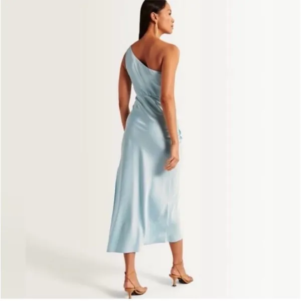 Abercrombie One-Shoulder Satin Knotted Midi Dress - Image 3