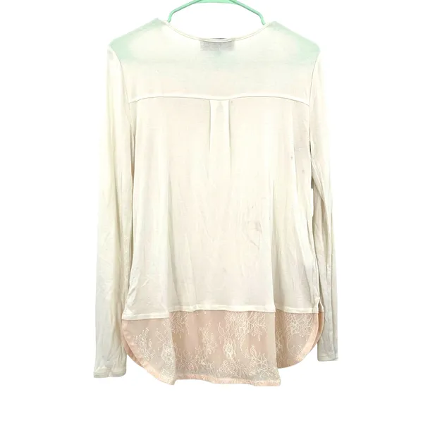 Loft Size Medium Long Sleeve Blouse Top Shirt Cream Layered Look‎ Modal Blend - Image 2