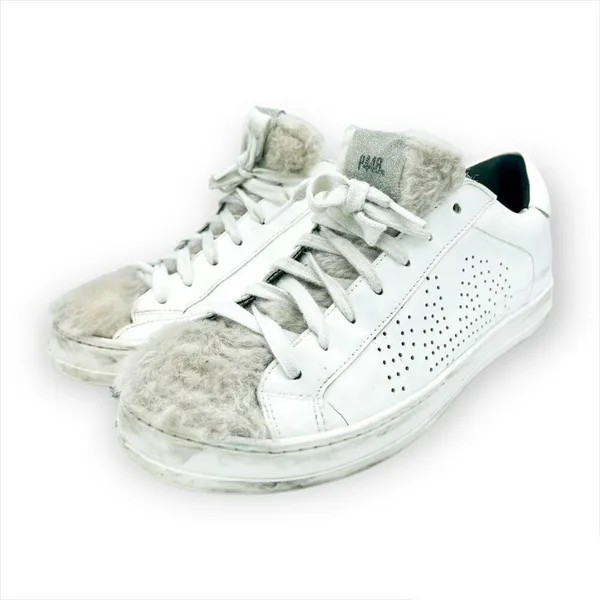 P448 John Sneaker Coated Leather Faux Fur Tongue Lace Up Shoes Size 38 - Image 2