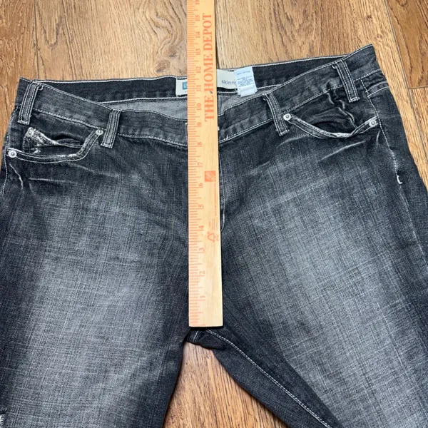 Y2K Gap Jeans Womens 16 Faded Black Distressed Low Rise 100% Cotton Denim Skinny - Image 7