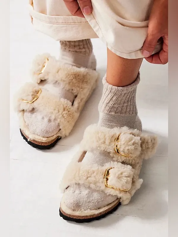 New Birkenstock Arizona Big Buckle Shearling Sandal Teddy Eggshell Size 41 US 10 - Image 4