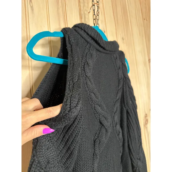 Intermix Black Merino Wool Elora Cold Shoulder Sweater Cable Knit Rustic Size S - Image 7