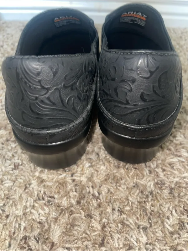 Ariat Hera Expert Tooled Clogs Women’s Black Embossed Floral Comfort Slip-On 10B - Image 4