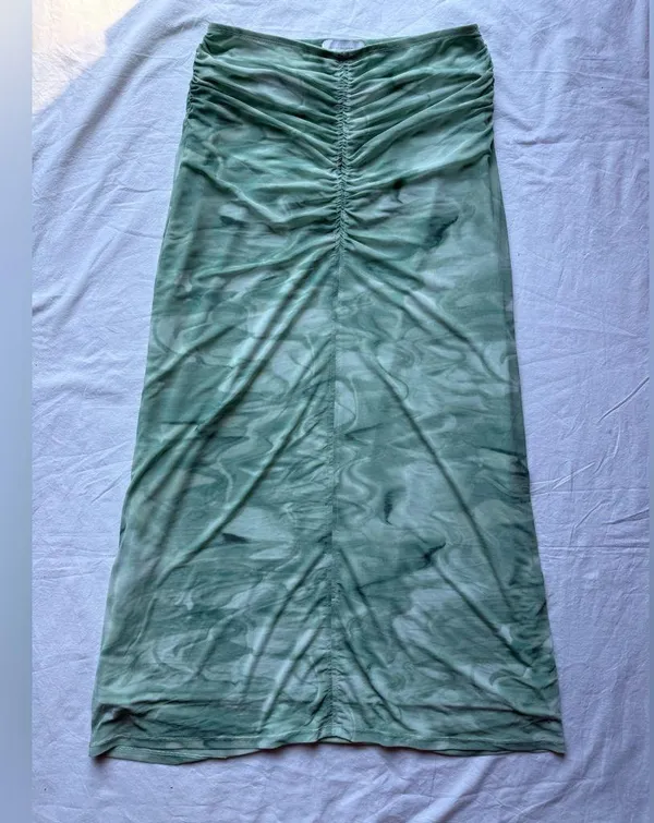House of Harlow 1960 Mint Green Teal Tie Dye Ruched Maxi Skirt - Image 11