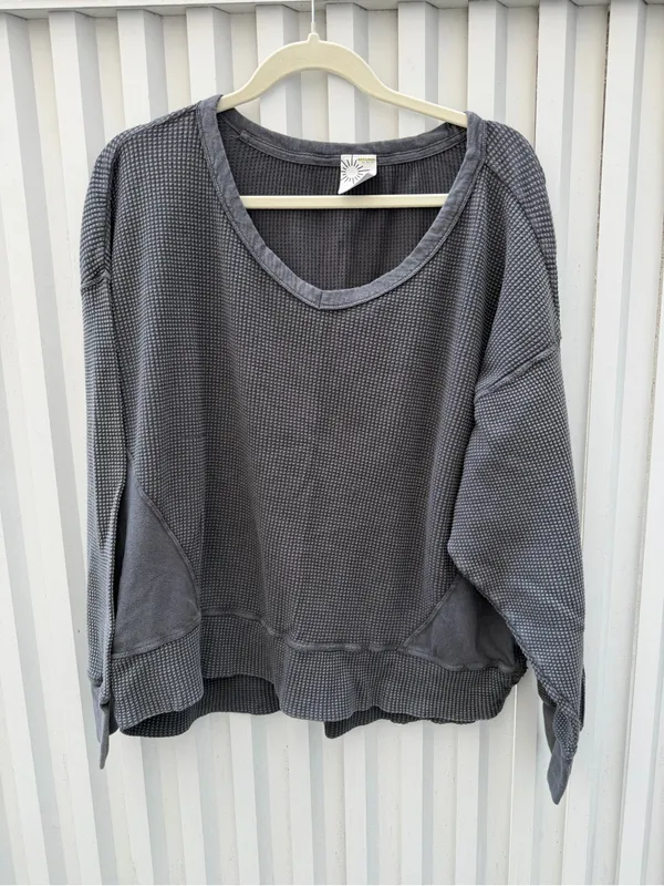 OFFLINE by Aerie Oversized Thermal Waffle Sweatshirt Gray M - Image 2