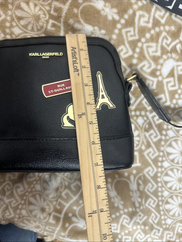 Karl Lagerfeld Black Crossbody Bag with Black-and-White PARIS Strap - Image 8