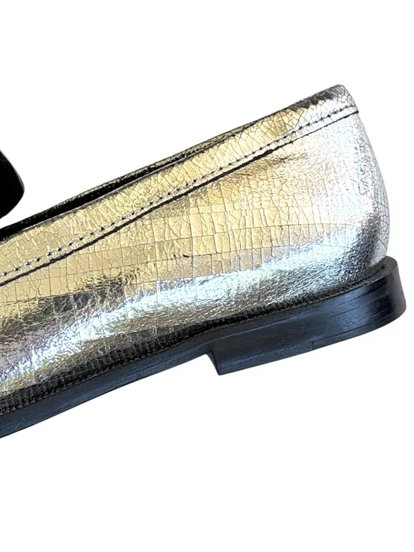 NEW Free People Leather Blanket Stitch Loafers Metallic Silver Size 8 - Image 6