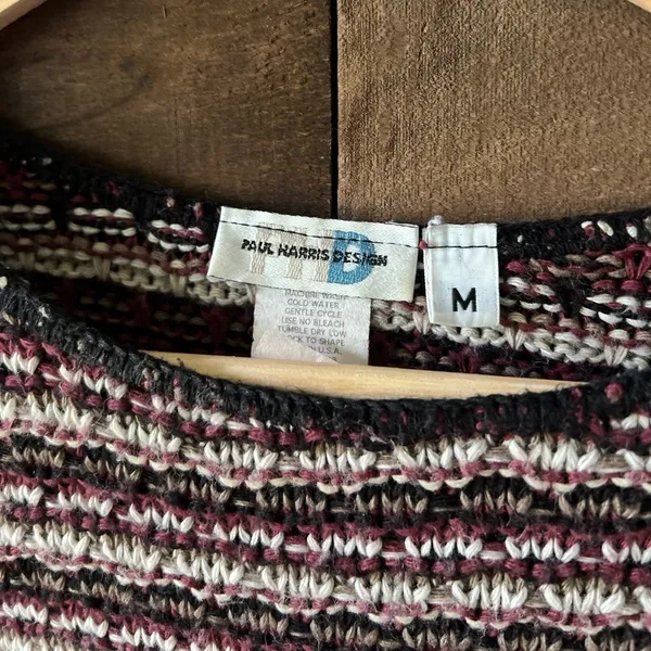 Vintage Paul Harris Designs Textured Maroon Stripe Knit Sweater Size M - Image 5