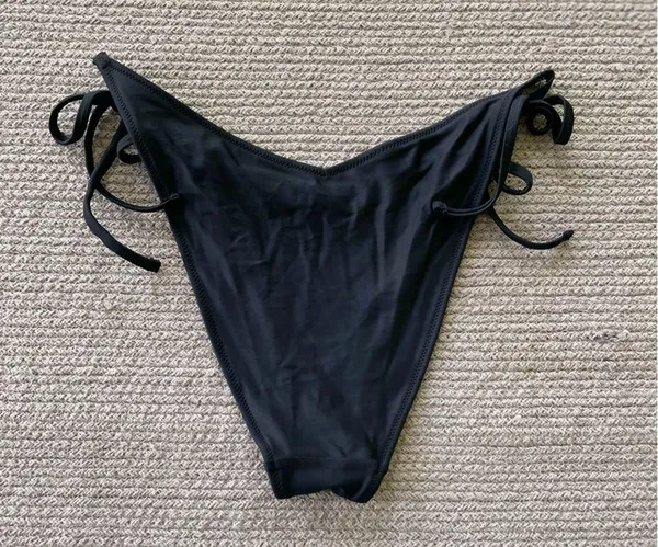 Aerie Black Tie Side Cheekiest Fit V Cut High Leg Bikini Bottom Size Medium - Image 8