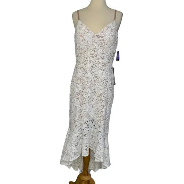 NIGHTWAY Mermaid High-Low Flounce Hem Lace Wedding Dress Ivory Sequin Sz 10 NWT - Image 5
