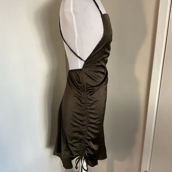 CBR Brown Satin Halter Backless Dress Side Tie Asymmetrical Medium - Image 8