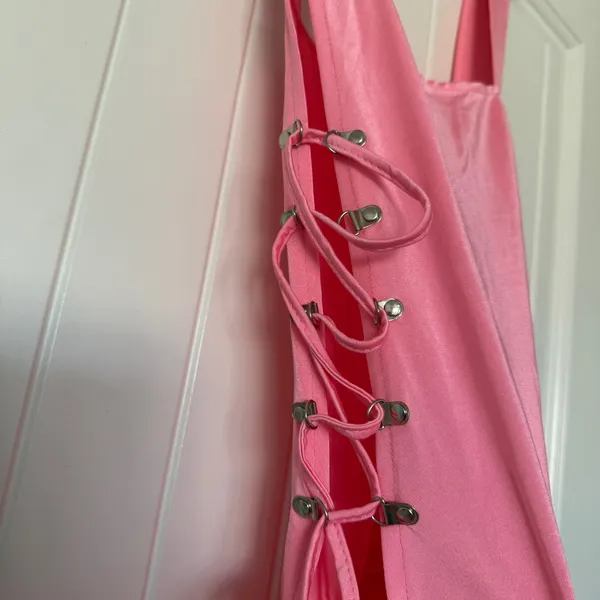 Barbiecore Pink Lace-Up Mini Dress 💕 Y2K Corset Style Side-Tie Stretch Sundress S/M - Image 3