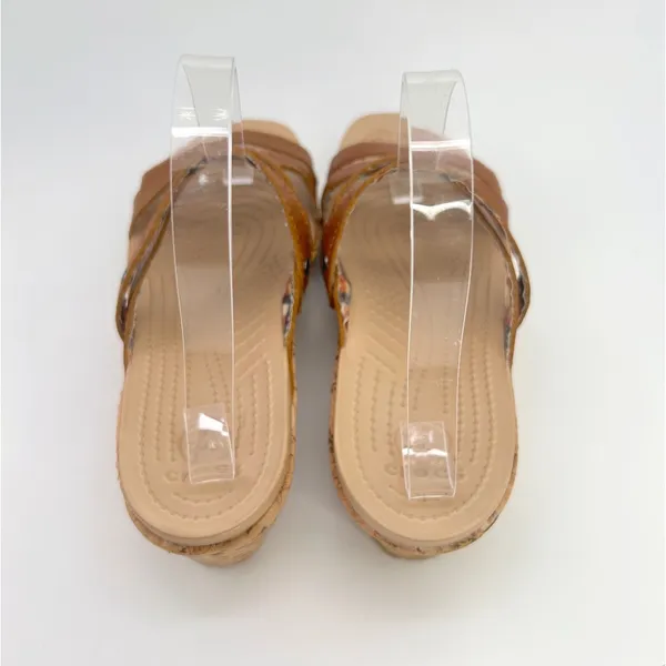 Crocs A-Leigh Leather Cork Wedge Sandals Brown Strappy Slip On Womens 8 Comfort - Image 8