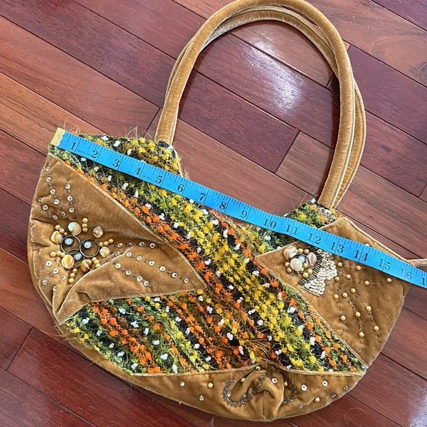 Vintage Velvet Boho Bag Beaded Embellished Crescent Moon Purse Indie Hippie Ermo - Image 12