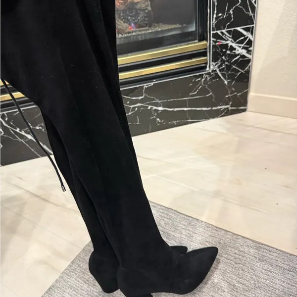 Amazon Black Knee High Over the Knee Black Heel Boots Size 7 - Image 7