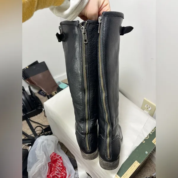 FRYE Pippa Black Back Zip Tall Leather Boots Sz 6.5 - Image 7