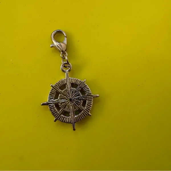 Nautical Ship Wheel Charm Pendant with Blue Enamel – Maritime Jewelry - Image 2