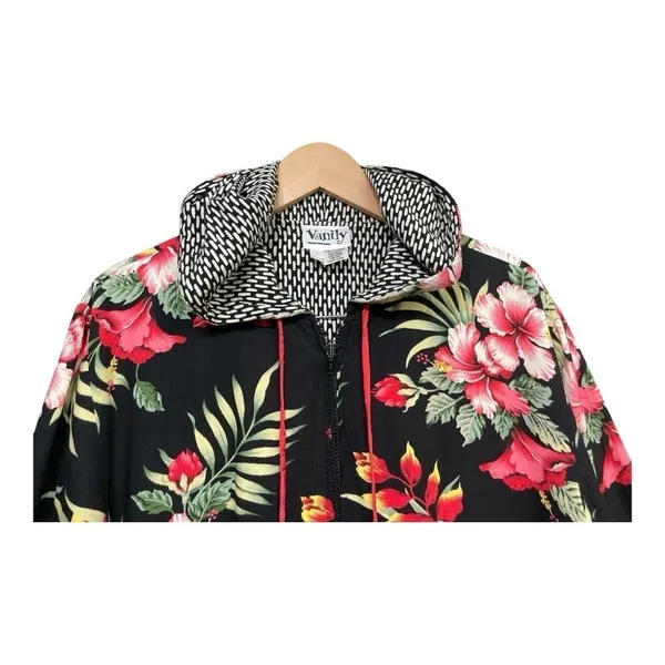 VTG Vanity Tropical Floral Beaded Shell Lightweight Zip Hoodie Jacket Size L - Image 6