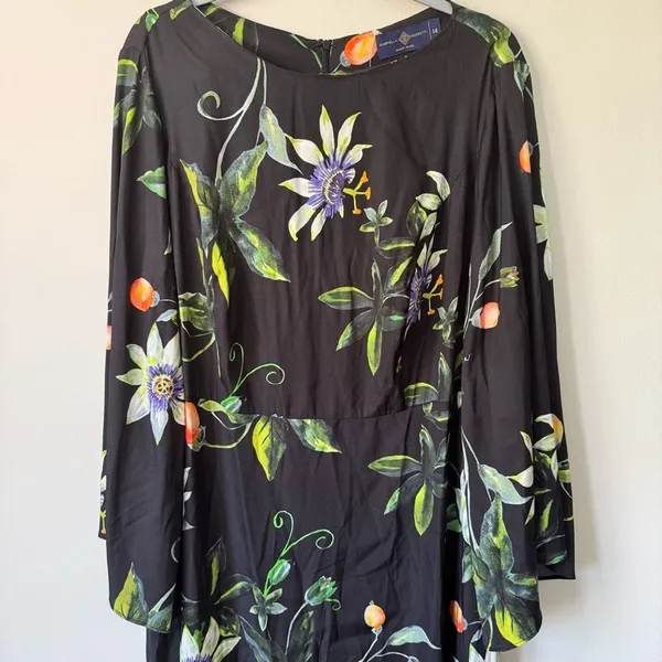 New! Gabriella Rossetti Lucrezia Black Floral Midi‎ Dress Size 14 - Image 3