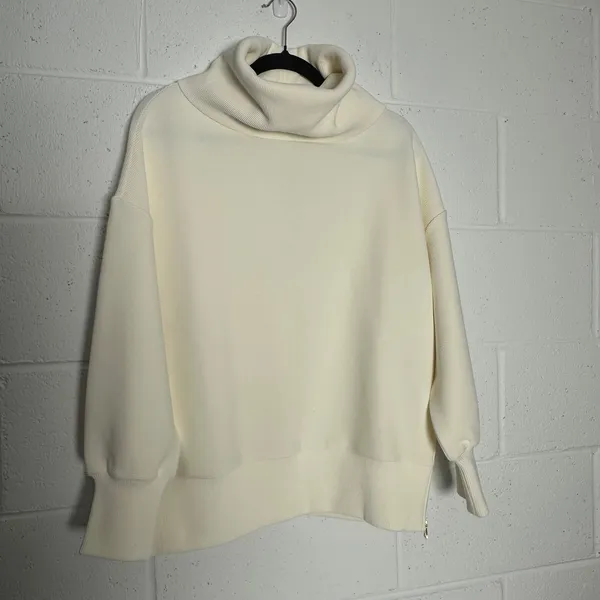Varley Milton Sweat Oversized Ribbed Turtleneck Side Zip Pullover Egret Cream S - Image 2