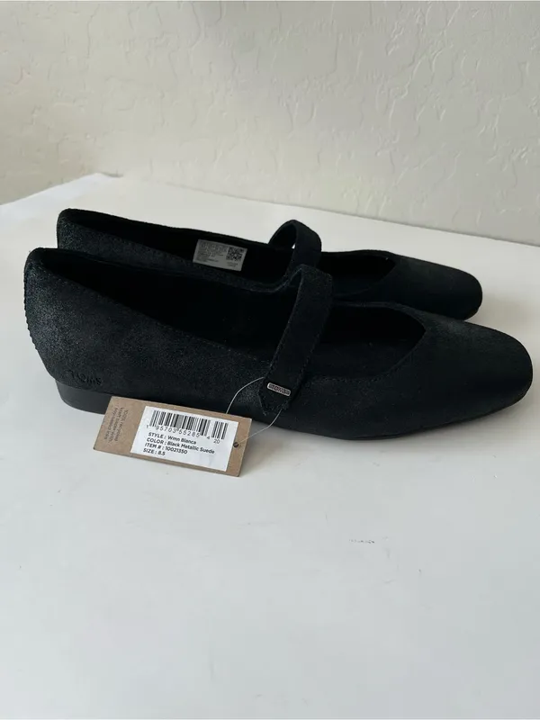 Toms Bianca Ballet Mary Jane Flats Black Metallic Suede NEW NWT Size 8.5 - Image 3