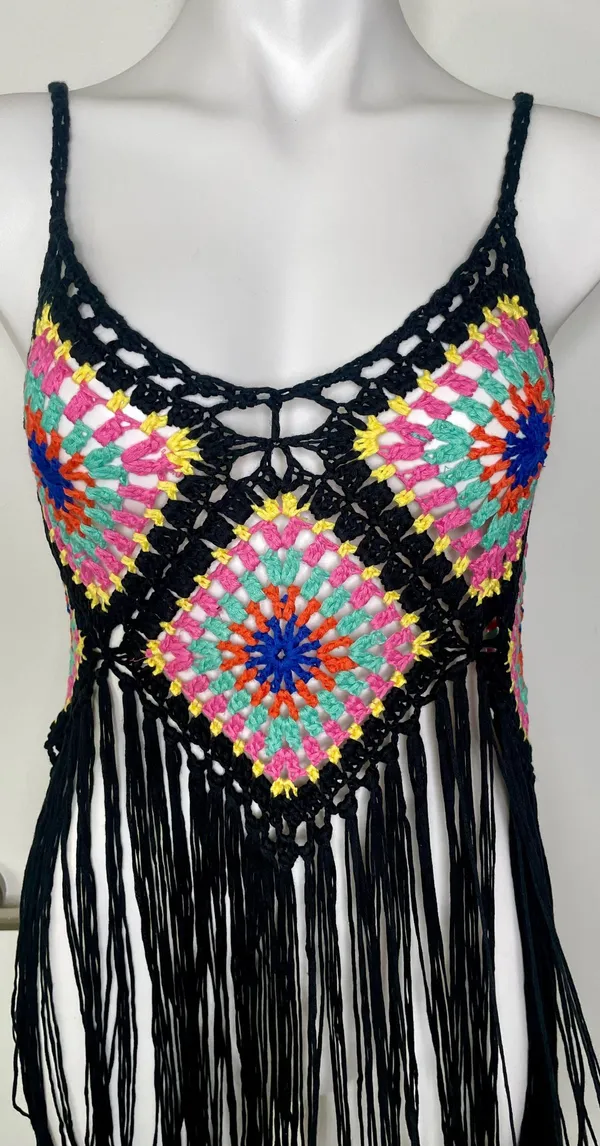 Crochet Granny Square Fringe Top NWT! - Image 5