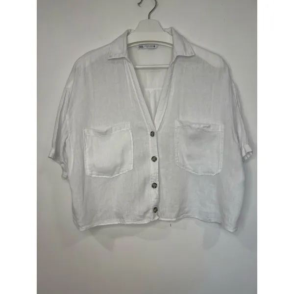 ZARA Womens Minimalist Cotton Linen Cropped Top M - Image 2