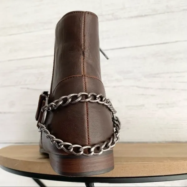 Zara TRF Brown Pointed Booties with Chain Detail - Image 9