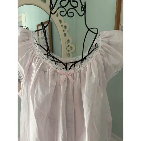 Vtg Carriage‎ Court Nightgown Womens Large Pink Lace Ruffle Long Sleeve Set - Image 3