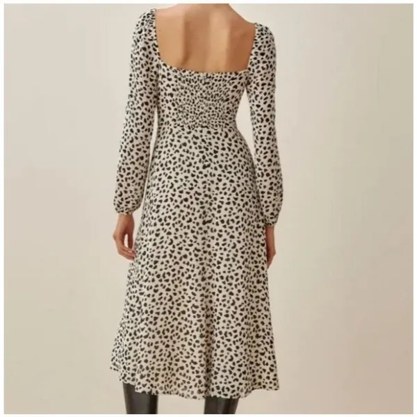 Reformation Shelby Dress Ocelot White Black Print Midi Slit Bustier Chic Size 0 - Image 3