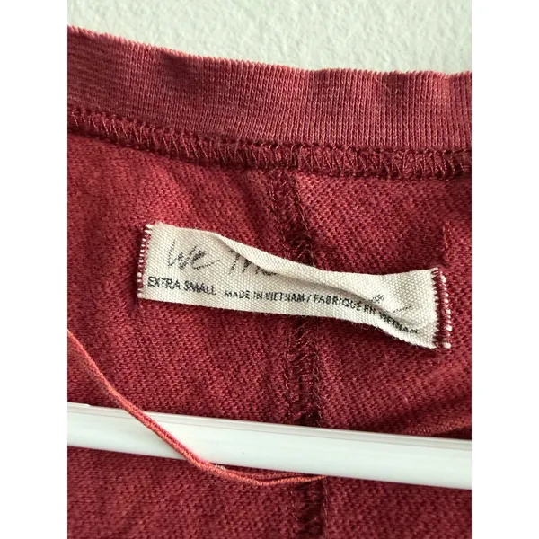 We The Free Free People Womens XS Distressed V-Neck T-Shirt Red Raw Hem Boxy Tee - Image 3