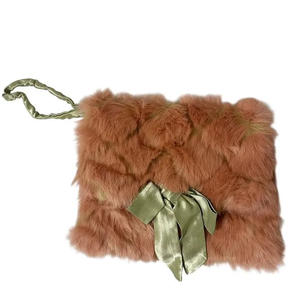 Wills River Co Faux Fur Bow Clutch Wristlet Bag Pink Green Coquette Size OS - Image 2