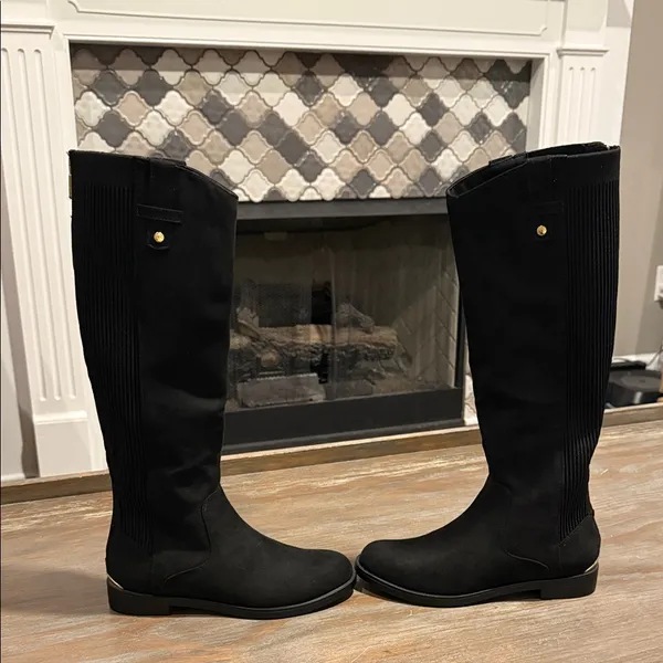 Kenneth Cole Wind‎ Stretch Riding Boots Black Suede Size 5 Classic Tall Boot - Image 2