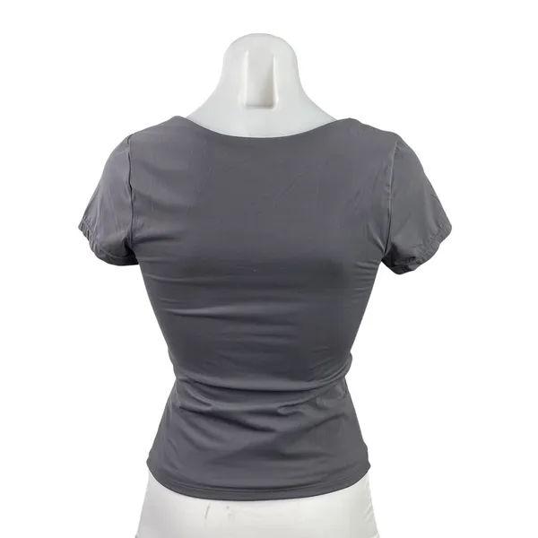 Qinsen Women's Dark Gray Short Sleeve Square Neck Stretch T Shirt Tee Top Size M - Image 3
