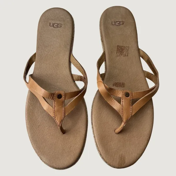 UGG Kari Leather Espadrille Thong Sandals Tan Brown Womens 9 1016991 - Image 7