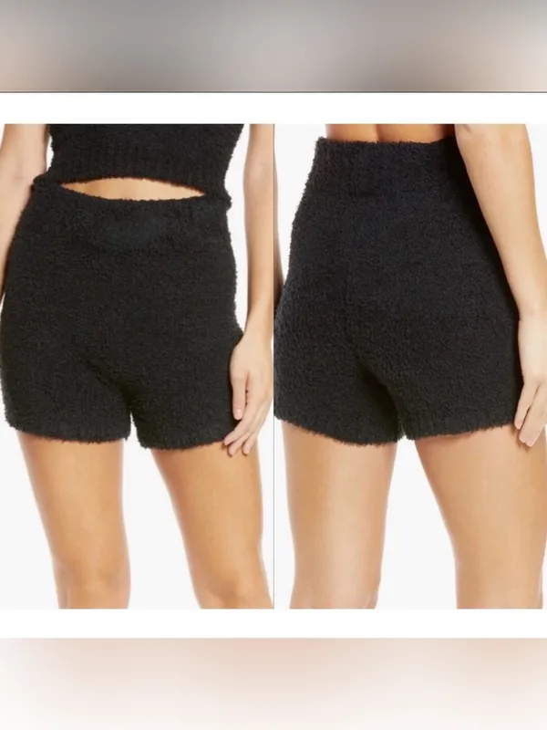 skims black fuzzy soft comfy casual shorts - Image 2