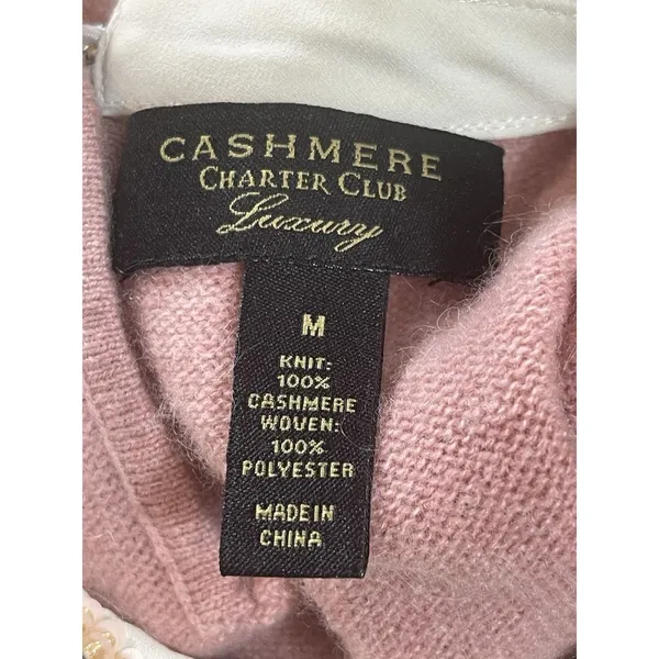 Cashmere Charter Club Sweater Womens M Pink 100% Cashmere Embellished Collar - Image 6