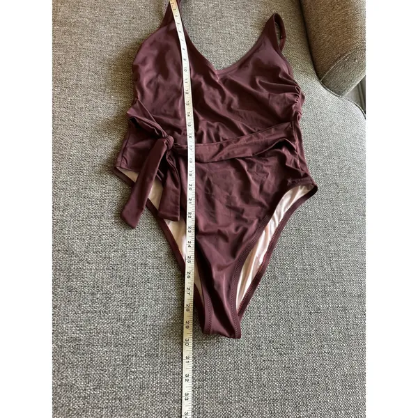 Shade‎ & Shore Womens Burgundy Wrap Tie Waist One Piece Swimsuit Size L EUC - Image 8