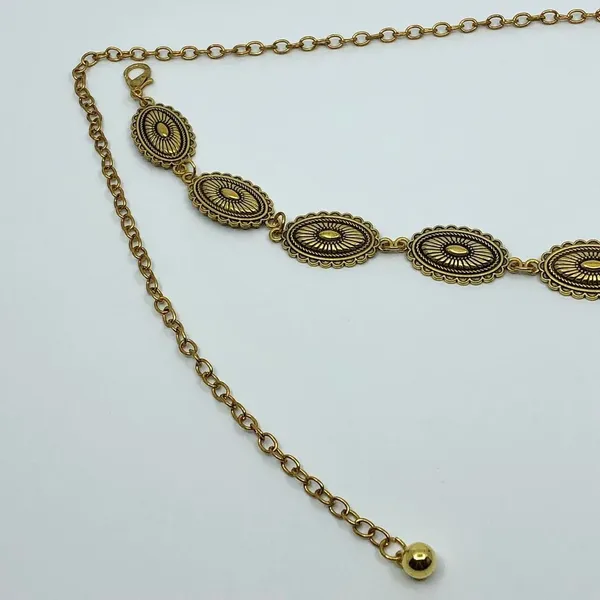 Vintage Y2K Western Gold-Tone Concho Chain Belt, Fits 16–39.5 Inches, X7GA1216 - Image 8