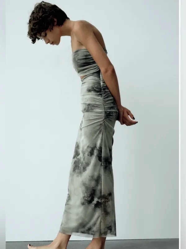 #24 Zara Strapless Cut Out Tulle Midi Dress Size L - Image 4