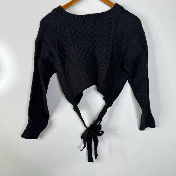 3.3 Field Trip Black Cable Knit Tie‎ Back Cropped Sweater Size undefined - Image 2