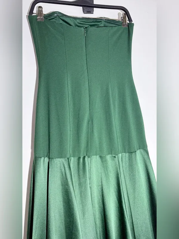 Hutch Anthropologie Strapless Satin Gown in Deep Green Maxi Dress - Image 9