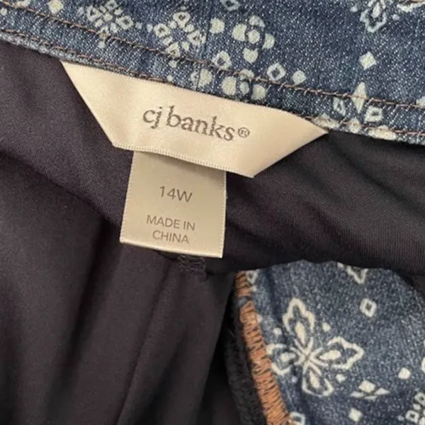 CJ Banks Plus Size 14W Blue White Print Denim Jean Skort Skirt Preppy Chic - Image 5