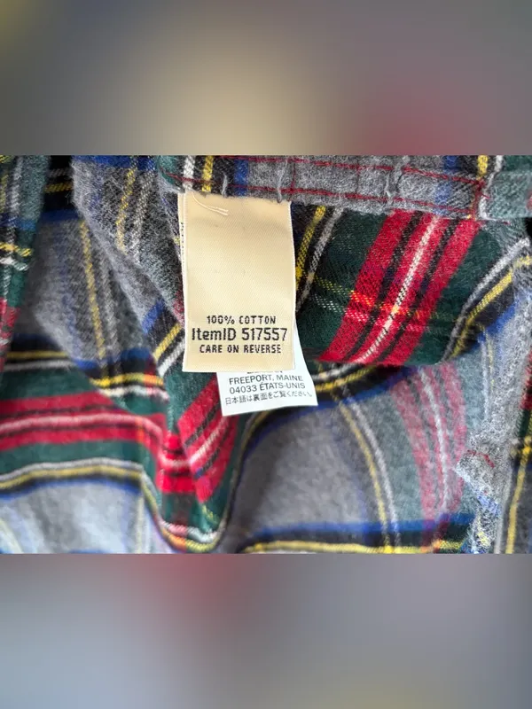 L.L.Bean gray plaid quarter-zip flannel shirt relaxed fit Zip front Cotton sz L - Image 4