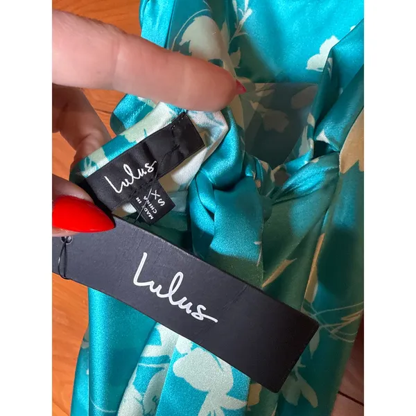 NWT Lulus Glamorous Efforts Aqua Floral Print Tie-Back Midi Dress Cruise Sz XS - Image 7