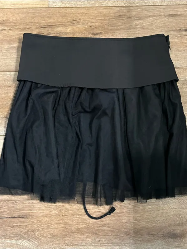 Black Lace-Up Tulle Mini Skirt with Utility Flap Details - Image 3
