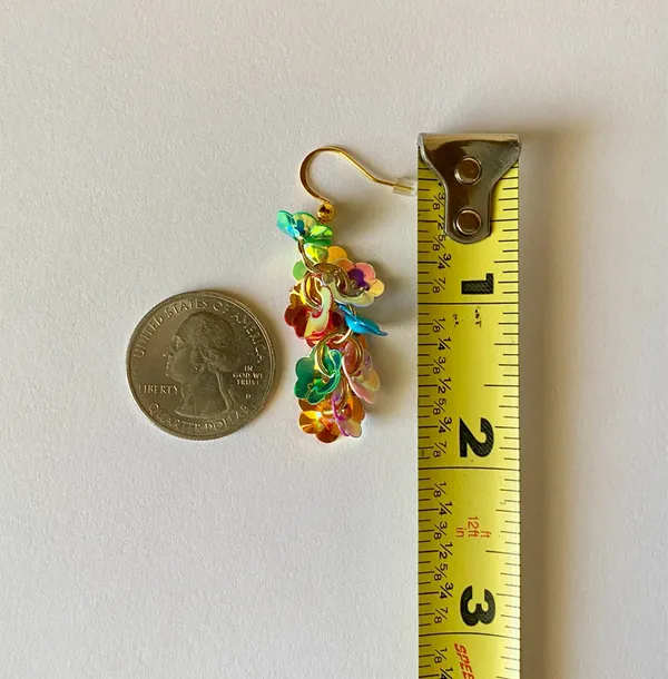 Handmade fairy cute funky unique style flower sequins dangle earrings🌈🌼 - Image 9